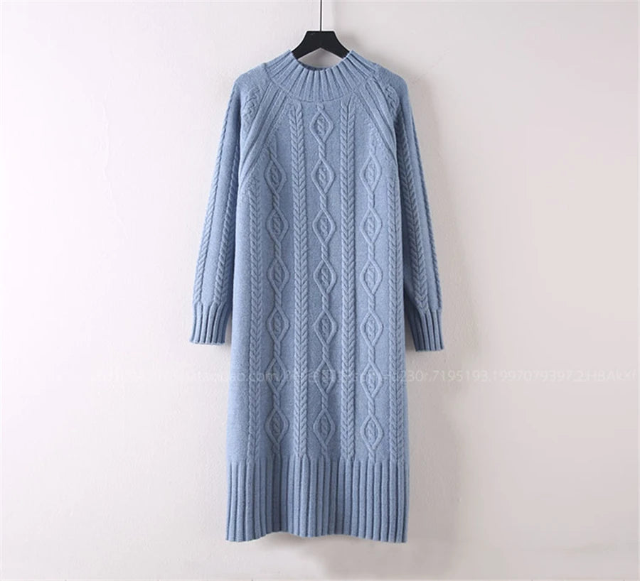 Women Cozy Knit Long Dress – Warm Winter Sweater Dress