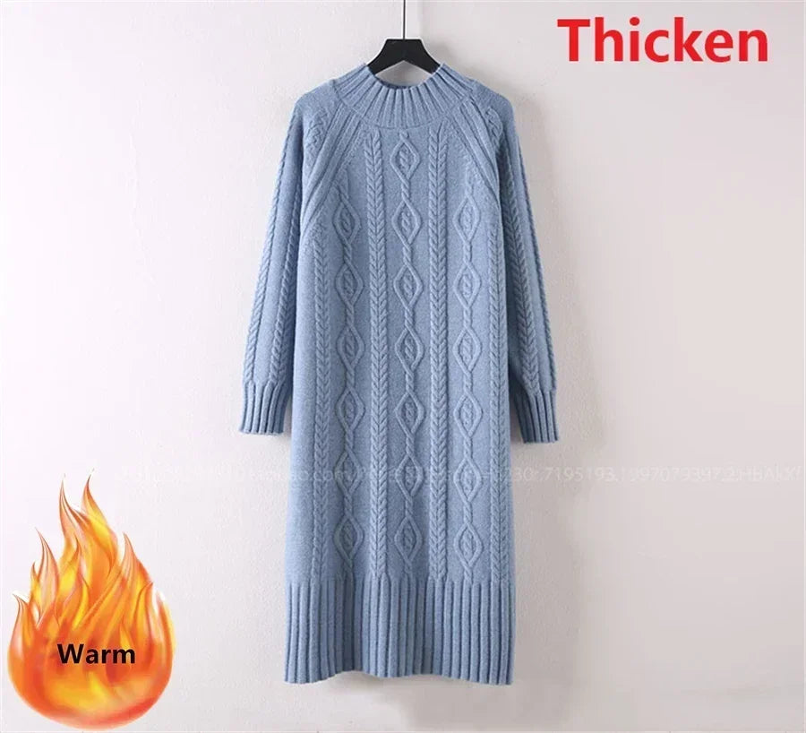 Women Cozy Knit Long Dress – Warm Winter Sweater Dress