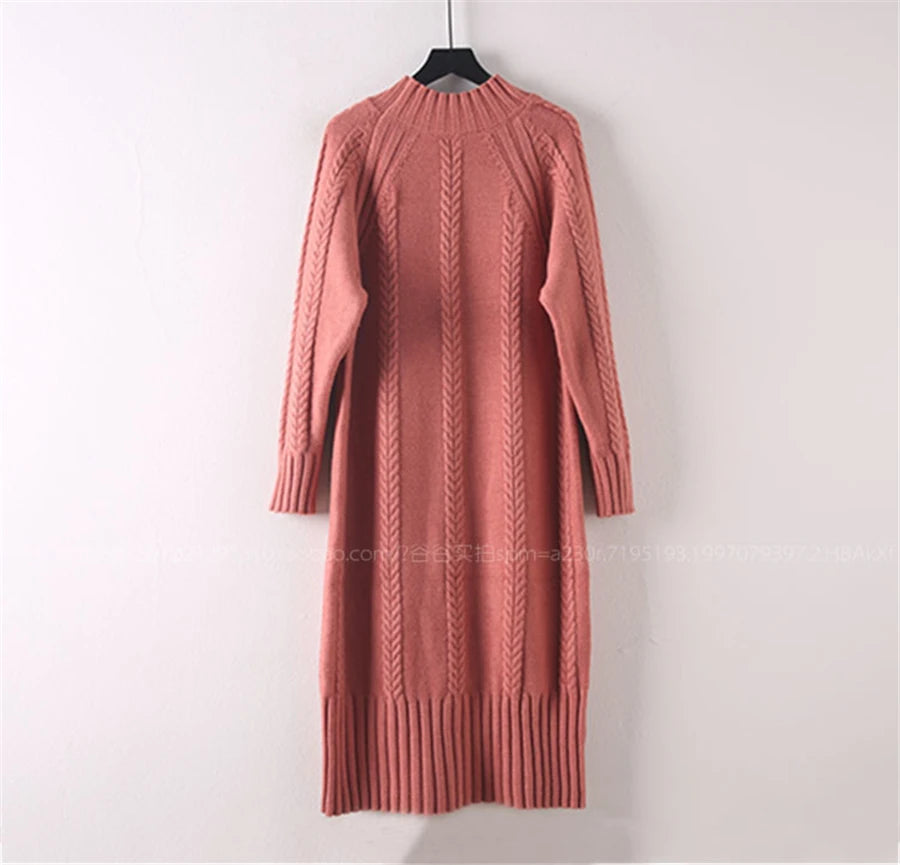 Women Cozy Knit Long Dress – Warm Winter Sweater Dress