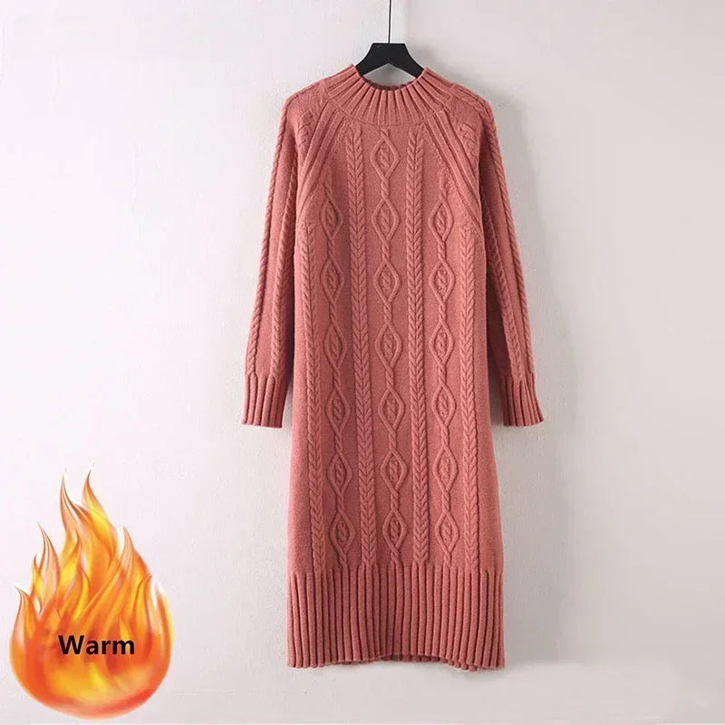 Women Cozy Knit Long Dress – Warm Winter Sweater Dress