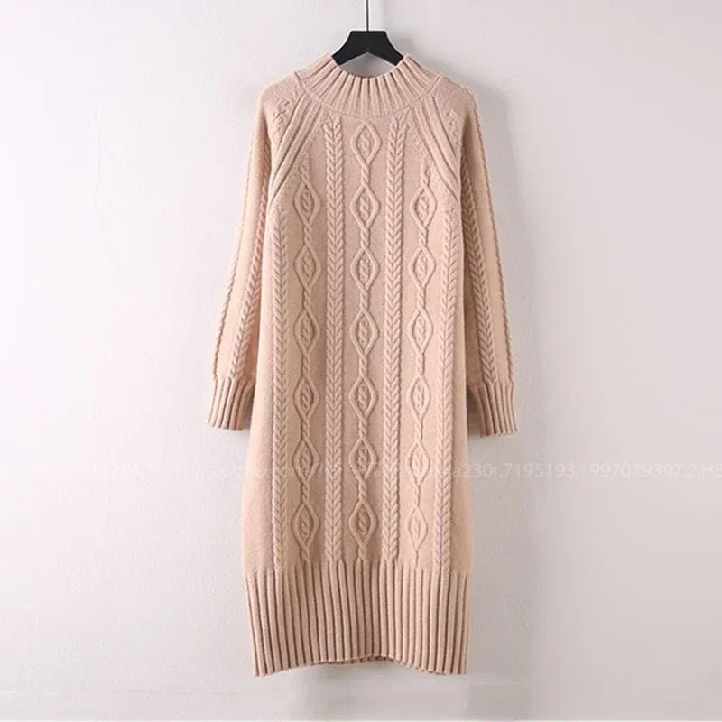 Women Cozy Knit Long Dress – Warm Winter Sweater Dress
