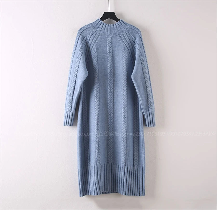 Women Cozy Knit Long Dress – Warm Winter Sweater Dress