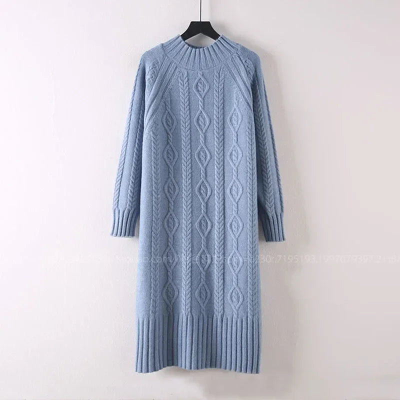 Women Cozy Knit Long Dress – Warm Winter Sweater Dress