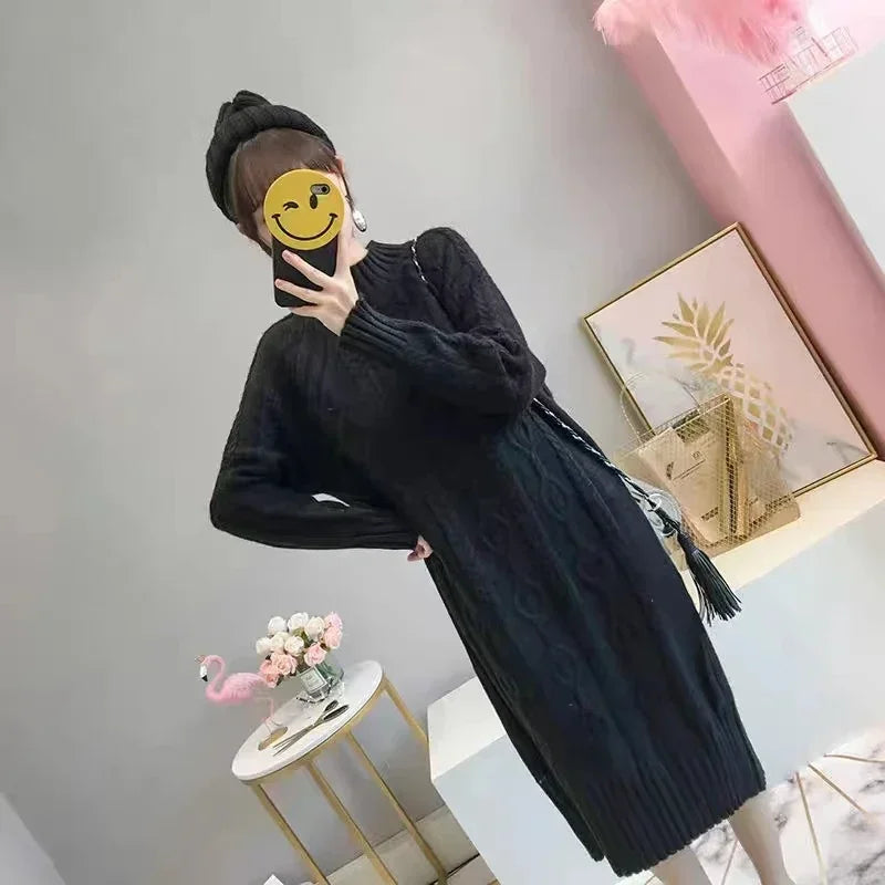 Women Cozy Knit Long Dress – Warm Winter Sweater Dress