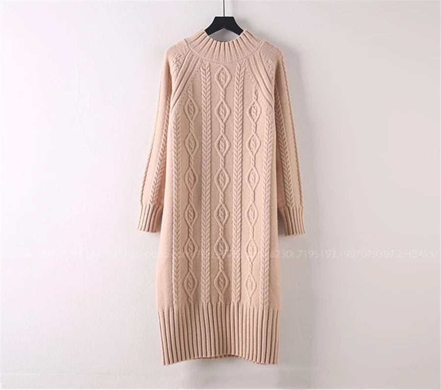 Women Cozy Knit Long Dress – Warm Winter Sweater Dress