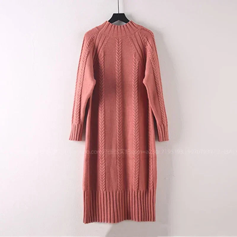 Women Cozy Knit Long Dress – Warm Winter Sweater Dress