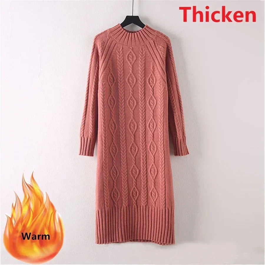 Women Cozy Knit Long Dress – Warm Winter Sweater Dress