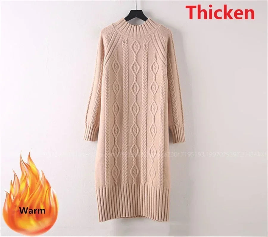 Women Cozy Knit Long Dress – Warm Winter Sweater Dress