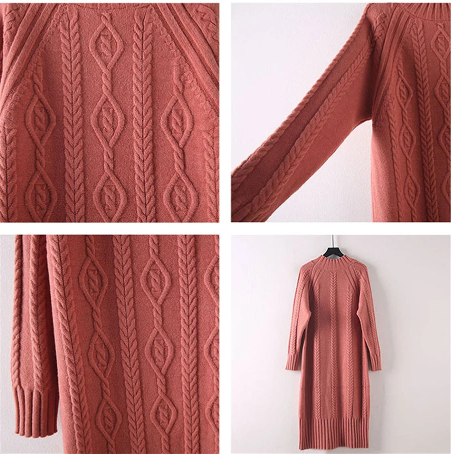 Women Cozy Knit Long Dress – Warm Winter Sweater Dress