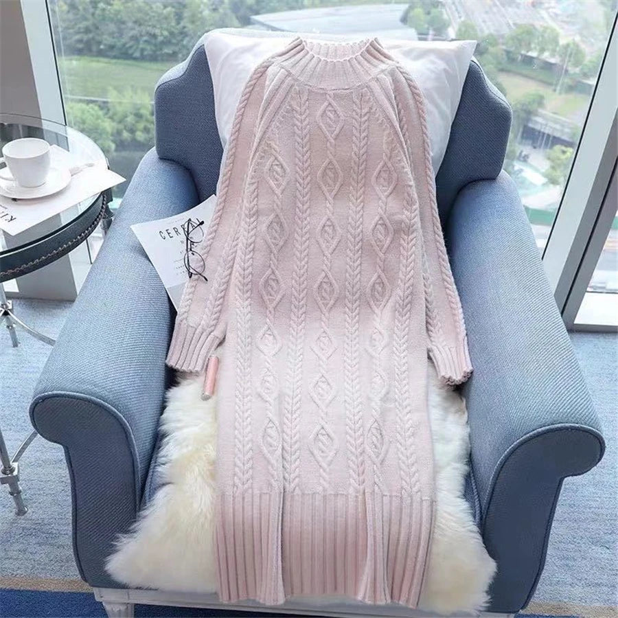 Women Cozy Knit Long Dress – Warm Winter Sweater Dress